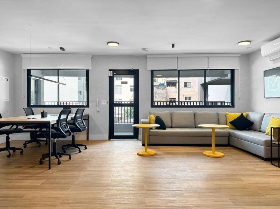 Kitchen Modern Coworking Balcony Apartment Sao Paulo