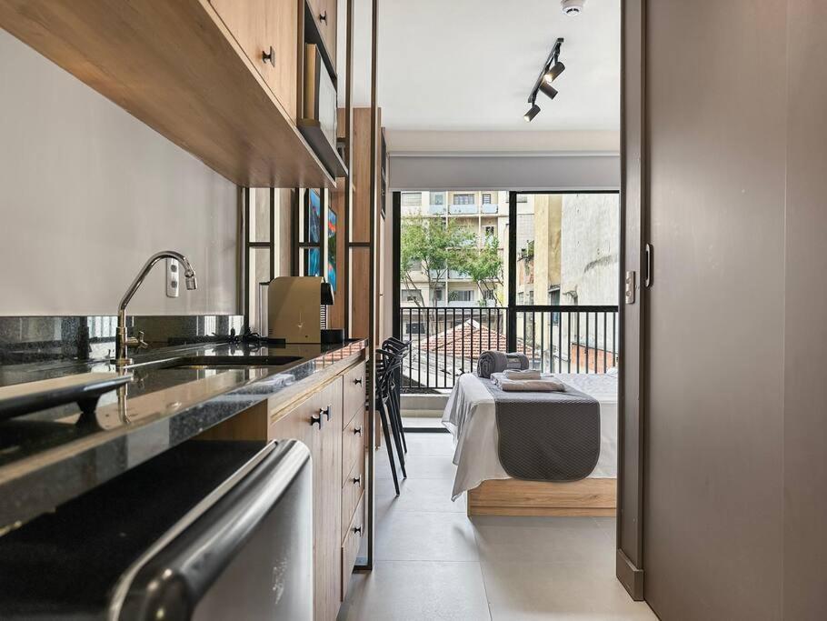 Kitchen Modern Coworking Balcony Sao Paulo