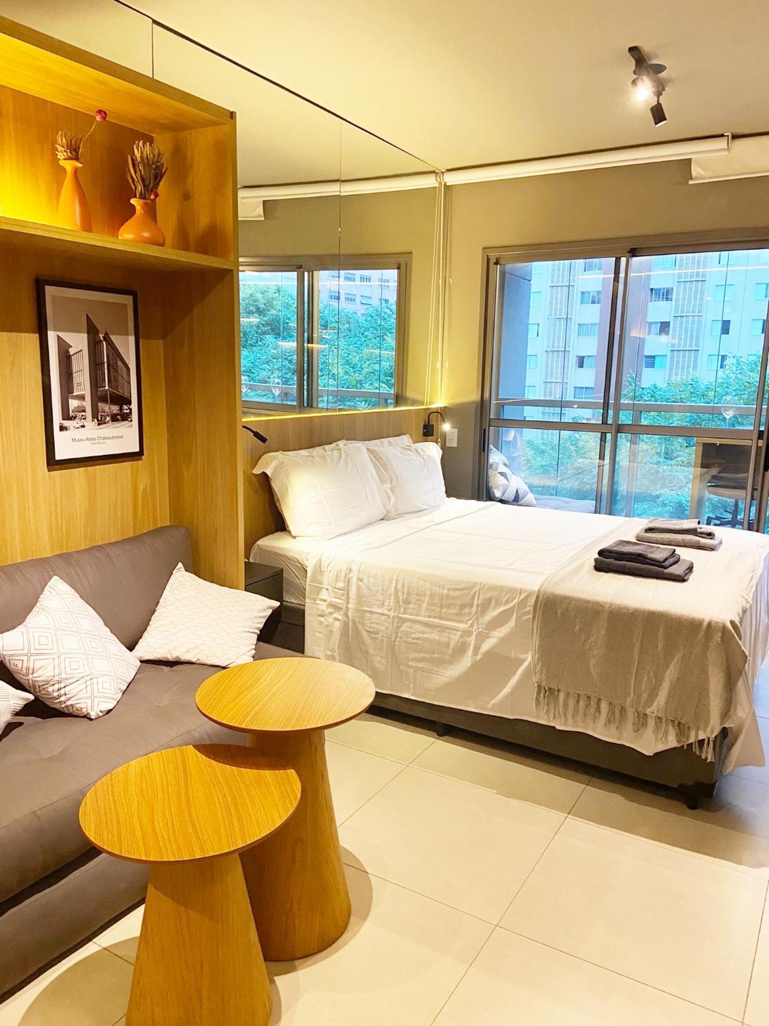 Apartamento Consolacao Grey Box - De Luxo No Centro - Ar Condicionado - Cama Queen - Maquina De Lavar - Prox Metro- Cozinha Completa - Wifi 500mbps - 7 Andar *